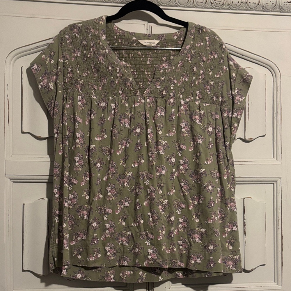Lucky Brand Olive Floral Blouse